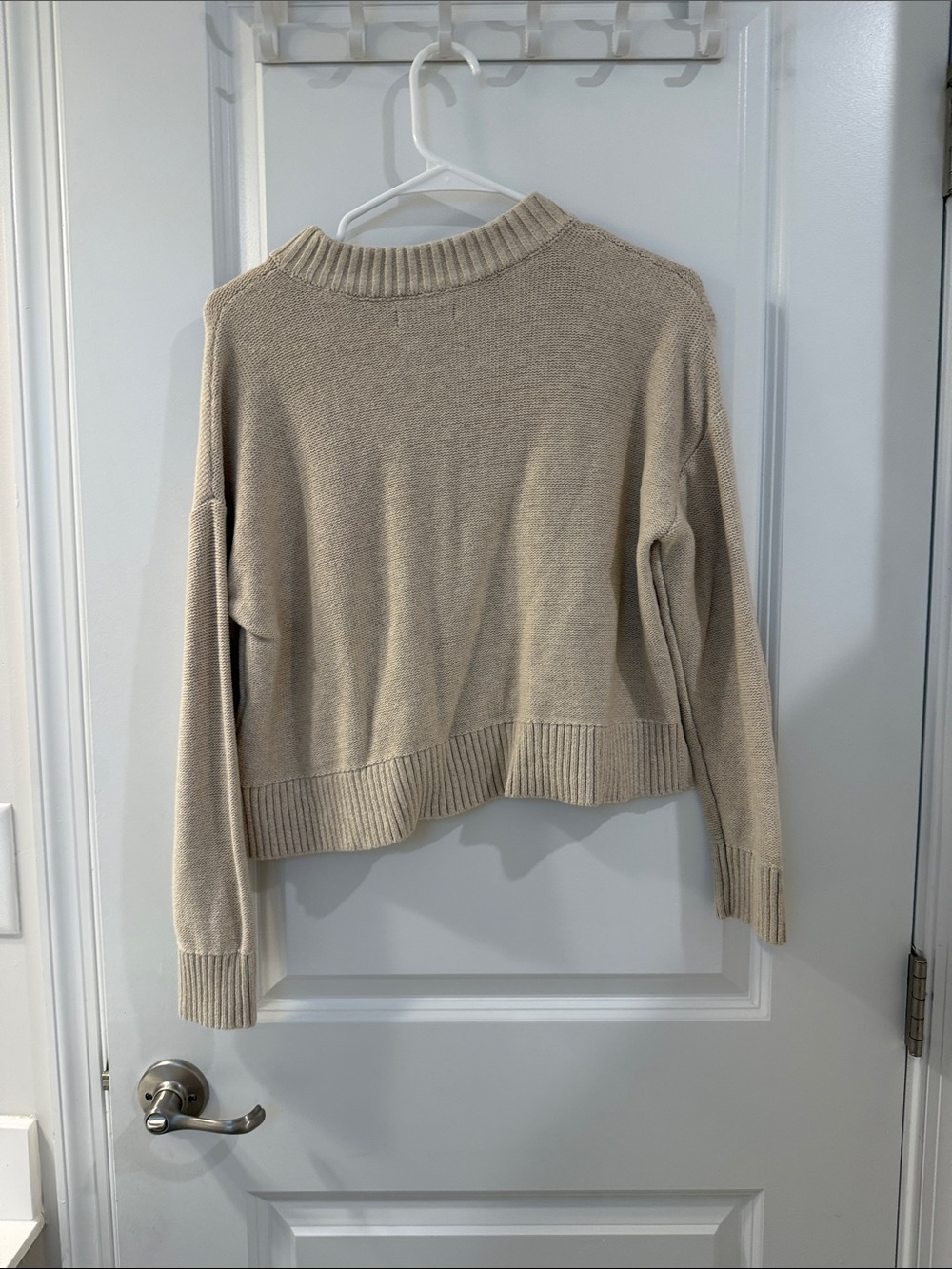 Quince 100% Organic Cropped Cotton Cardigan in speckled beige - Picture 4 of 4